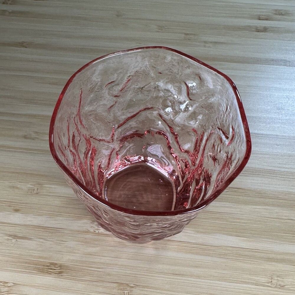 Vintage Morgantown Seneca Driftwood Crinkle Pink 6oz Lowball Glasses 4 pcs MCM - Picture 3 of 8